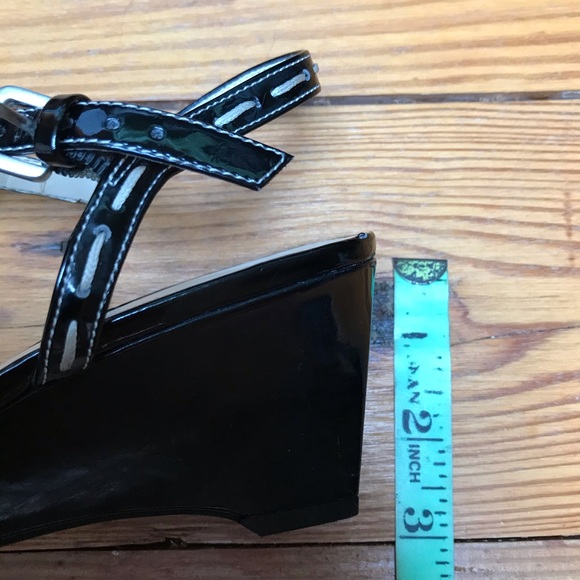 Etienne Aigner Black Patent Leather Wedge Sandals, EUC, 8 - Picture 16 of 16